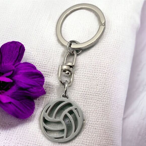 Volleyball 🏐 Silver Stainless Steel Keychain Key Ring Chain Clip Summer Olympic - Picture 2 of 8